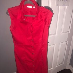 Red button down work dress